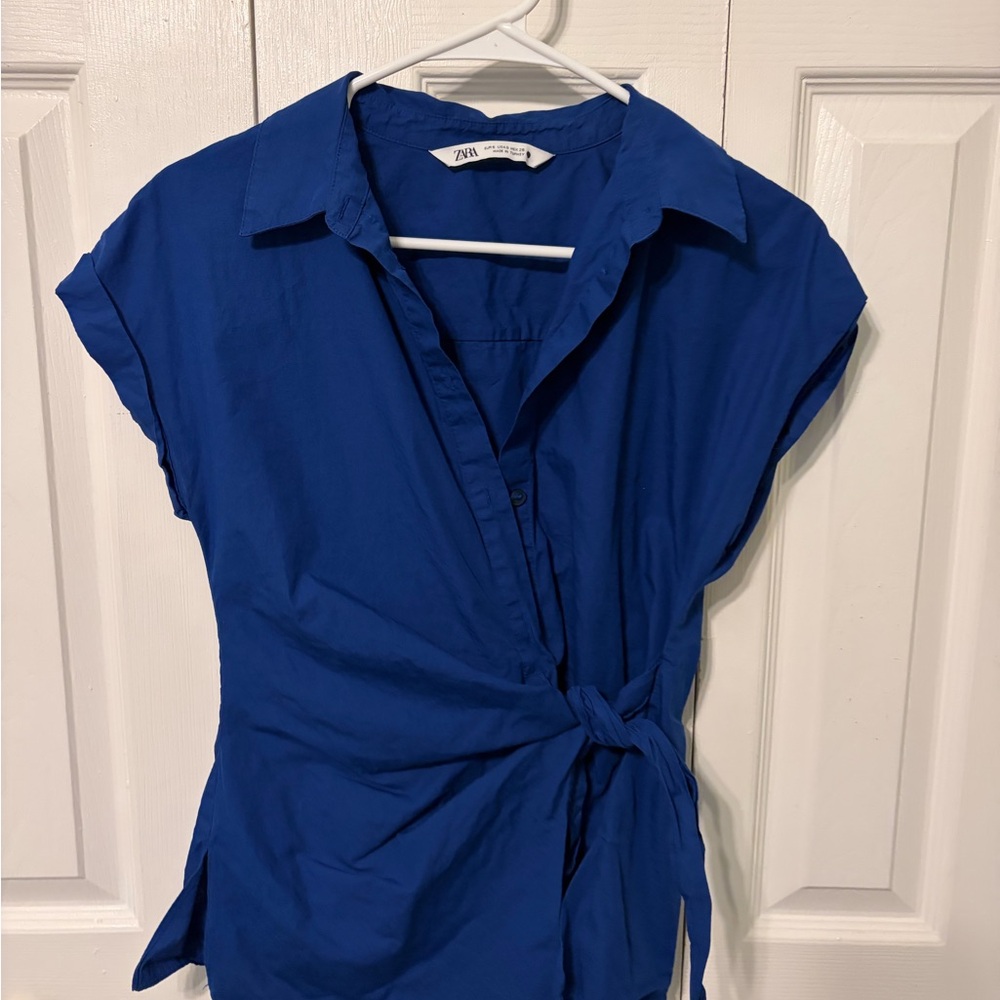 Zara Women's Vibrant Blue Tie-Front Blouse